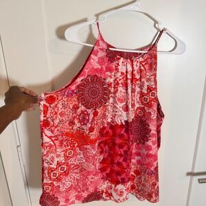 Violet + Claire Women's Red Pink Floral Print Halter Neck‎ Tank Top Size L